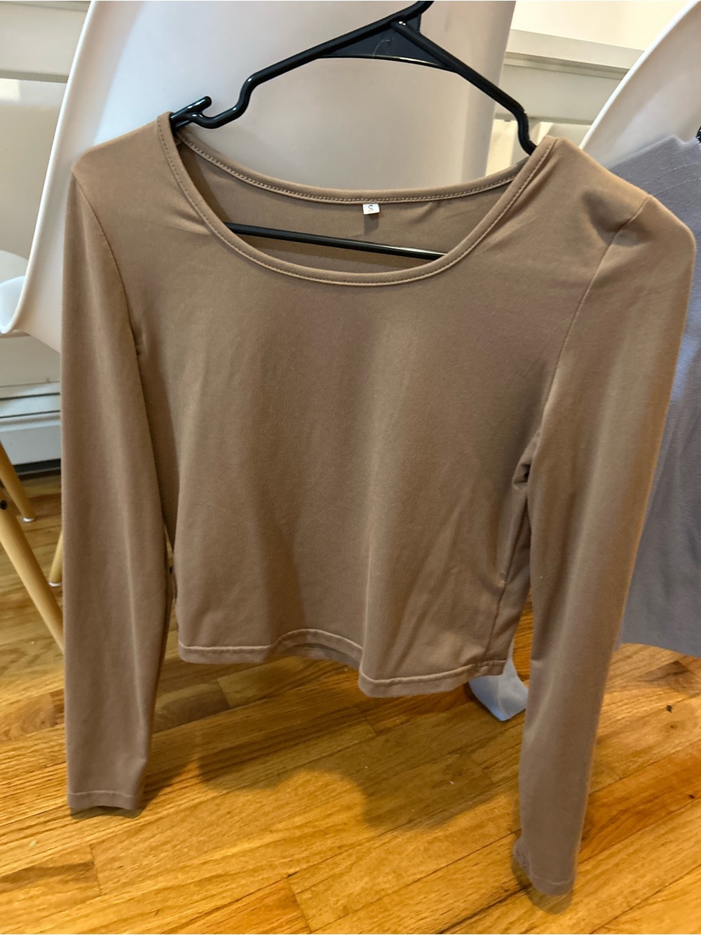Amazon Long-Sleeve Scoop Neck Top in Taupe